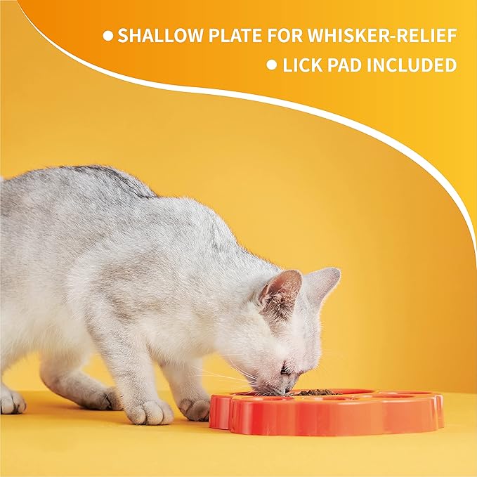 PetDreamHouse PAW 2-in-1 Mini Slow Feeder Dish & Lick Pad for Small Dogs, Puppies & Cats, Paw-Shaped Slow Feeding Dish with an Interchangeable PAW Lick Pad., Orange, 1 Count (Pack of 1)