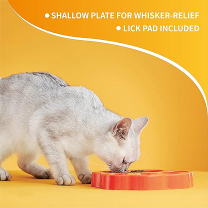 PetDreamHouse PAW 2-in-1 Mini Slow Feeder Dish & Lick Pad for Small Dogs, Puppies & Cats, Paw-Shaped Slow Feeding Dish with an Interchangeable PAW Lick Pad., Orange, 1 Count (Pack of 1)