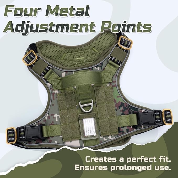 rabbitgoo Tactical Dog Harness Medium Sized Dog, No Pull Military Service Vest with Handle & Molle, Easy Control for Training Walking, Adjustable Reflective Straps, Green camo, M