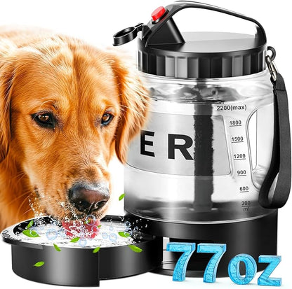SwSun 77oz Large Dog Water Bottle, Portable Dog Travel Water Dispenser with Pull-Out Bowl, Ideal for Hiking, Camping, Dog Parks, Leak-Proof BPA-Free Outdoor Dog Water Bottle for Large Dogs,Black