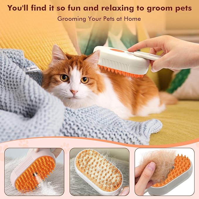 4 in 1 Rechargeable Pet Steam Brush, Portable Grooming Tool for Dogs and Cats, Removes Tangles & Loose Fur, Suitable for Short & Long-haired Pets