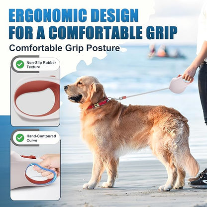Retractable Dog Leash, 16 ft Strong Nylon Tape, 360° Tangle-Free, One-Handed Brake, Pause and Lock, Durable Non-Slip Handle, Lightweight, for Small, Medium and Large Breeds up to 88 lbs, Pink