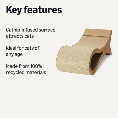 Amazon Basics Cat Scratcher Post Cat Scratcher Lounge Bed for Indoor Cats Bed Shaped Post Pad with Interactive Ball Toy & Catnip, FSC-Certified, 34.3 x 11.8 x 11.8 in, Wooden Color