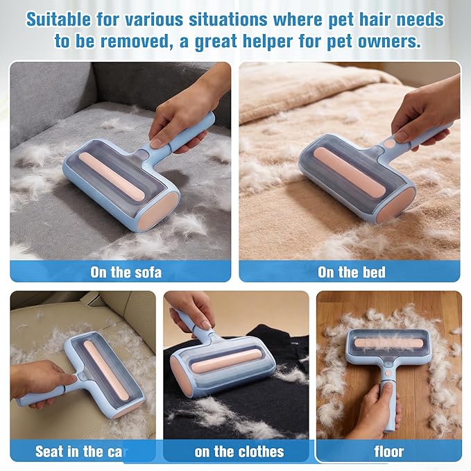 Pet Hair Remover Set with Spray & Self-Storage – Reusable Double-Sided Roller, 4-Piece Grooming Brushes & Combs for Dogs, Cats, Furniture & Clothing