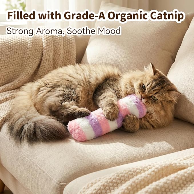 Cat Toys 3 Pack Catnip Pillows, Soft and Durable Crinkle Sound with Catnip Inside, Interactive Cat Toy Indoor Cats Kitten Kicker, Promotes Kitty Exercise, Easter Gifts Toys-Rainbow Color