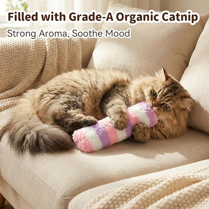 Cat Toys 3 Pack Catnip Pillows, Soft and Durable Crinkle Sound with Catnip Inside, Interactive Cat Toy Indoor Cats Kitten Kicker, Promotes Kitty Exercise, Easter Gifts Toys-Rainbow Color