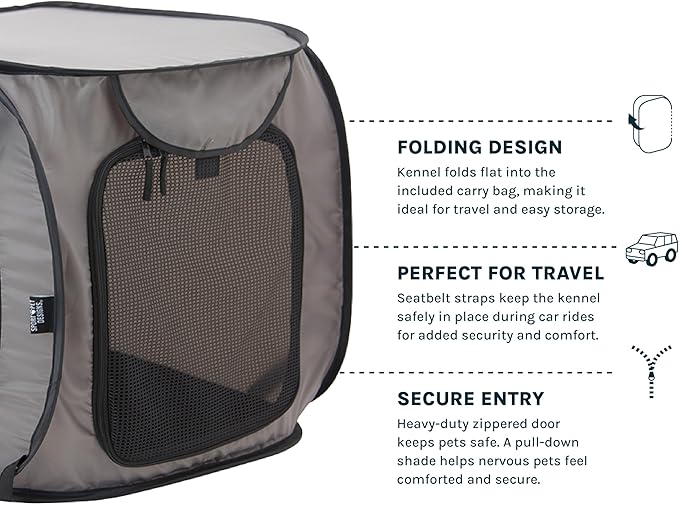 SportPet Designs Large Pop Open Kennel, Portable Cat Cage Kennel, Waterproof Pet bed, Carrier Collection