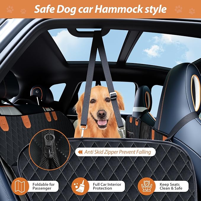 Dog Car Seat Cover Set for Back Seat, Back Seat Cover + Pet Bed Mat Perfect with Mesh Window, Hammock 600D Heavy Duty Scratch Proof Nonslip Durable Soft Back Seat Covers for Cars Trucks and SUVs
