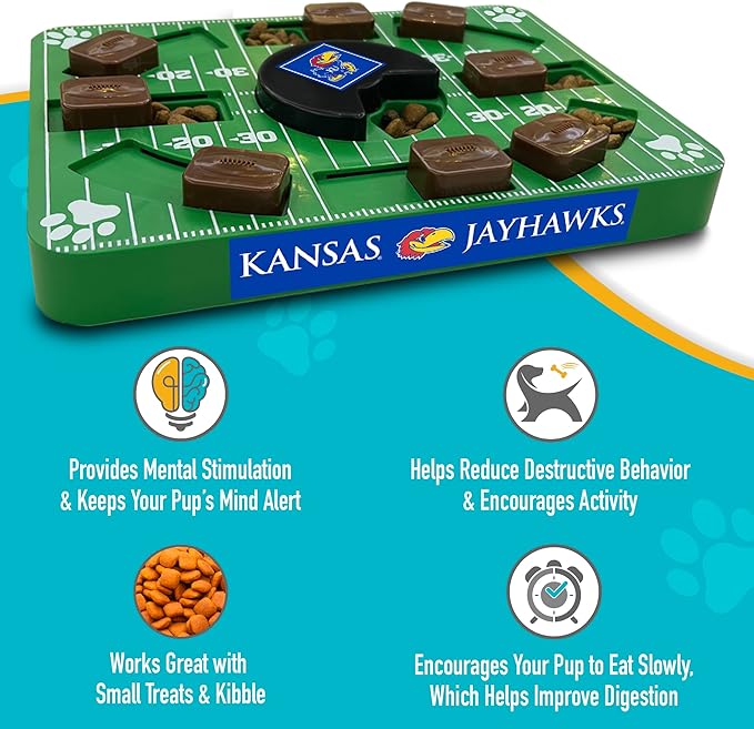 NCAA Puzzle Toy Slow Feeder, Puzzle Treat Dog Toy, Interactive Dog Treat Toy, Dog Puzzle Feeding Slow Toy (Kansas Jayhawks)