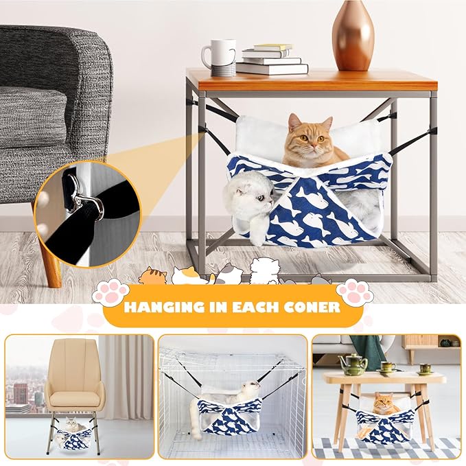 Cat Hammock for Cage Hanging Cat Bed with Adjustable Strap and Metal Hooks, for Winter and Summer Use - Small Animals Soft Sleeping Hammock Accessory