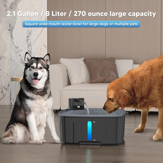 Dog Water Fountain Wireless,2.1GAL/8L Large Dog Water Fountain Battery Operated, Dog Fountain Water Bowl with Sensor,Wireless Smart Pump,Timer,BPA-Free,Ideal for Large Dogs,Multi-Pet Home