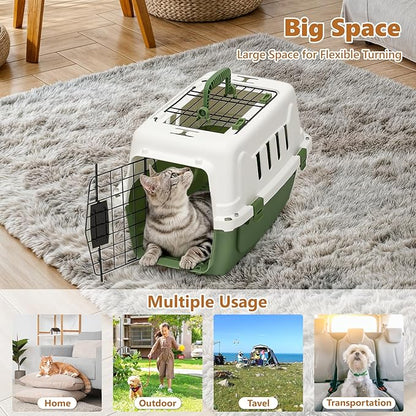 Athena Collection 18" Hard-Sided Travel Pet Carrier for Small Dogs and Cats, Plastic Dog Carriers with 2-Door Top & Front Load, Ventilation, Security Lock, Cat Dog Carrier for Pet, up to 10lbs, Green
