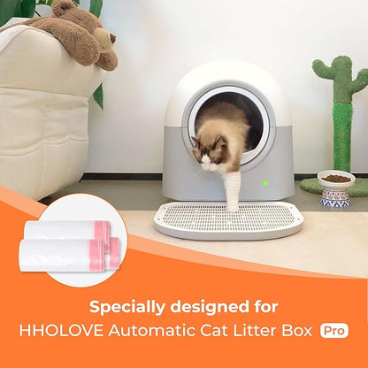 HHOLOVE Self Cleaning Litter Box Liner (60 Count), 60L Automatic Litter Box - Extra Large, No More Scoop, Anti-Pinch for Cats 3-22lbs, Advanced Odor Control (Pink)