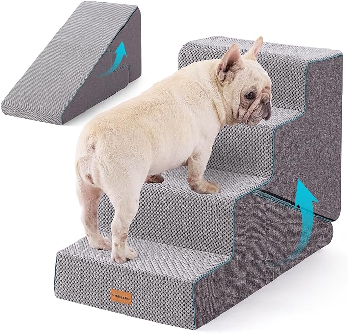 Gardner Pet Dog Stairs for Small Dogs 22" H, Large 2 in 1 Transformable 4-Step Pet Stairs and Dog ramp, Steps for Couch with Durable Non-Slip Waterproof Fabric Cover and Soft Foam, Grey