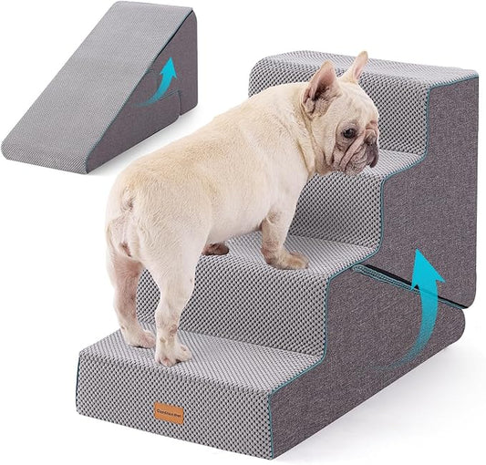 Gardner Pet Dog Stairs for Small Dogs 18.5" H, Small 2 in 1 Transformable 4-Step Pet Stairs and Dog ramp, Steps for Couch with Durable Non-Slip Waterproof Fabric Cover and Soft Foam, Grey
