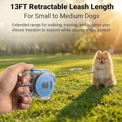 Retractable Dog Leash for Small Dogs, 10ft Retractable Leash for Puppies Up to 26 lbs, 360° Tangle-Free Heavy Duty Nylon Tape, One-Handed Brake Pause Lock, Reflective Strip for Safe Night Walking