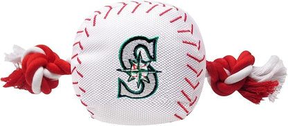 MLB SEATTLE MARINERS Baseball Rope Toy for DOGS & CATS. Tough nylon, Sporty Baseball Design, Heavy-duty ropes with Inner SQUEAKER