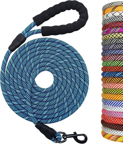 MayPaw 30ft Long Rope Dog Leash, 3/6/8/10/12/15/20FT Dog Lead Recall Training, Soft Padded Handle Thick Nylon Pet Leash for Large Medium Dogs (30ft * 1/2", Blue Black)