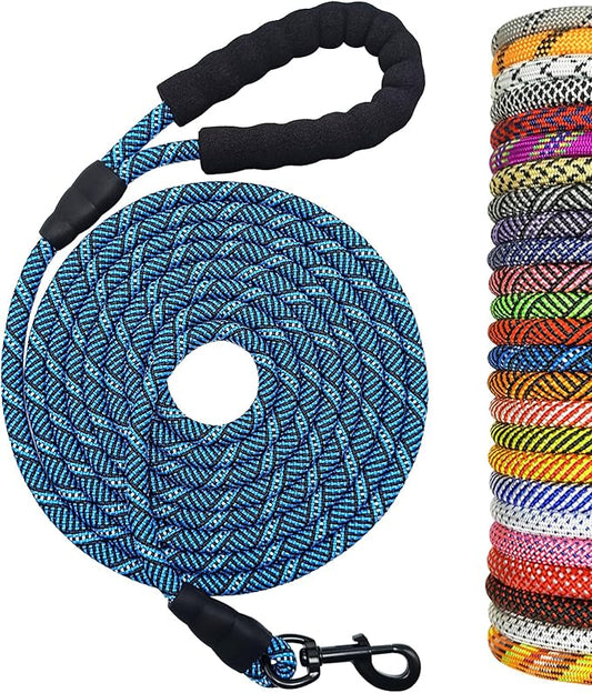 MayPaw 30ft Long Rope Dog Leash, 3/6/8/10/12/15/20FT Dog Lead Recall Training, Soft Padded Handle Thick Nylon Pet Leash for Large Medium Dogs (30ft * 1/2", Blue Black)