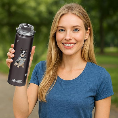 SERENGETI 24 Oz Water Bottle Stainless Steel with Spill Proof Lid - Double walled Vacuum Insulated water flask - Realistic 3D Print of your favorite dog (Australian Cattle Dog)