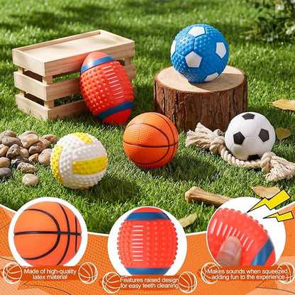 9 Pack Squeak Latex Puppy Dog Toy Ball and Dog Rope Toys Sets Sports Balls Sets Chew Rope Toy Rubber Soccer Volleyball Interactive Funny Doggy Toys with Squeaker for Teething Training
