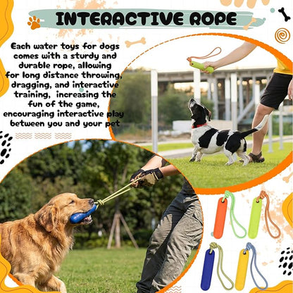 Skylety 4 Pack Floating Dog Toys with Rope Handle EVA Dog Bumper Throw Stick for Water Training Fetch Retrieving High Visibility Pool Water Toys for Beach Diving Pool Yard Summer Outdoor Play