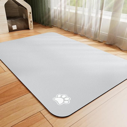 Dog Food Mat - Absorbent Cat Mat for Food and Water, No Stains Pet Feeding Bowl Mat, Easy to Clean Pet Placemats, Quick Dry Dog Water Dispenser Mat for Messy Drinkers | Paw Light Grey 12"x 19"
