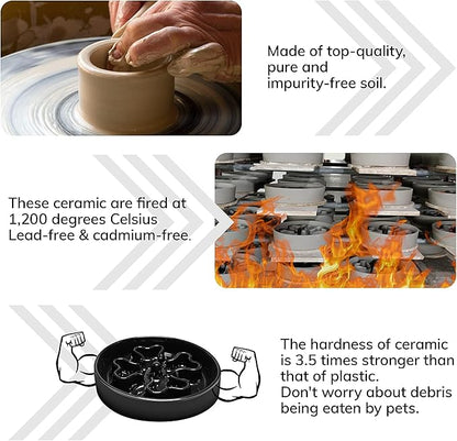 Slow Feeder,Ceramic-Slow Feeder Dog Bowls Medium Breed,Puzzle Food Bowl Maze,2.5 Cups Slow Feed Dog Bowl for Medium Dogs,Black
