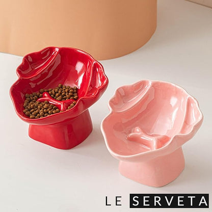 Ceramic Raised Pet Slow Feeder Bowl, Elevated Cat and Dog Slow Feeder, Decorative Standing Doggy Design, Anti-Slip Base, Anti-Vomiting (Pink)