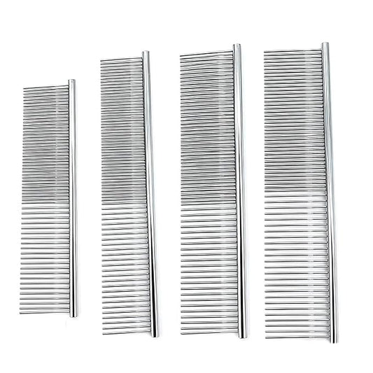 Metal Comb for Dogs - Stainless Steel Dog Grooming Comb Set, 4 Pack Pets Flea Remova Tool - 6.3IN/7.4IN