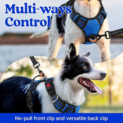 rabbitgoo Dog Harness for Large Dogs, No Pull Pet Vest with 3 Buckles, Adjustable Soft Padded Pet Harness with Easy Control Handle and Reflective Strips, Royal Blue, XL