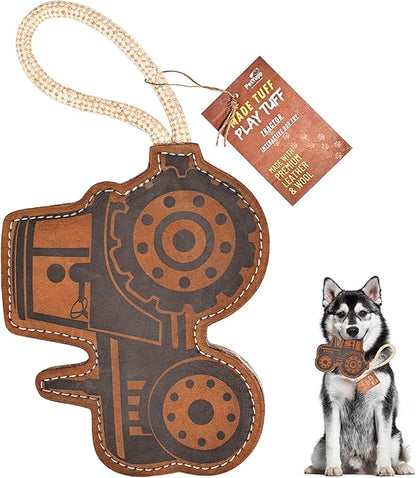 Tractor Leather Chew Toy for Aggressive Chewers - Extra Thick Wool, Stitched & Real Leather Dog Toy for Small, Medium & Large Dogs - Durable & Safe Chew Toys for Puppies