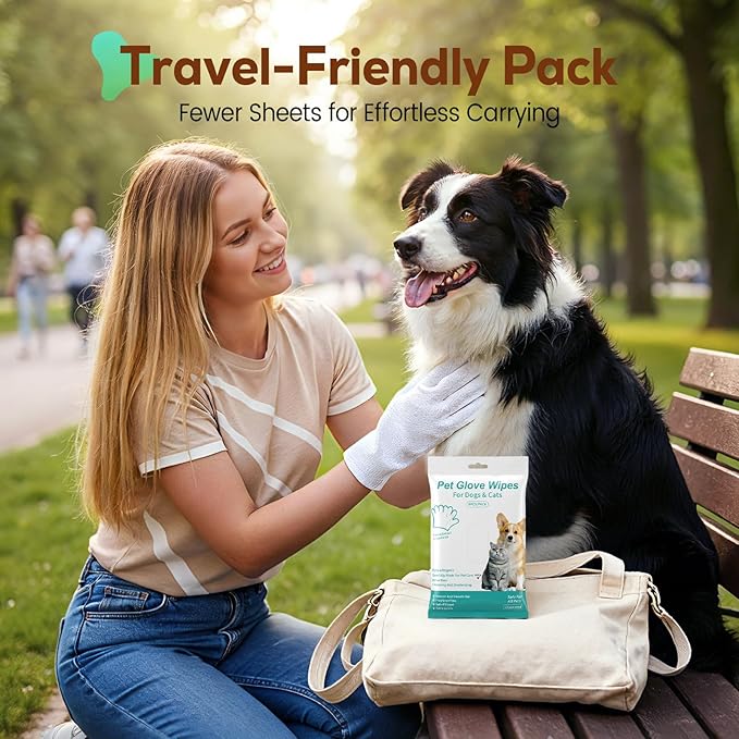 Pet Glove Wipes for Dogs and Cats, No-Rinse Dog Cleaning Gloves, Unscented Thick Glove Wipes for Waterless Cleaning, Daily Care & Travel, 30 Count