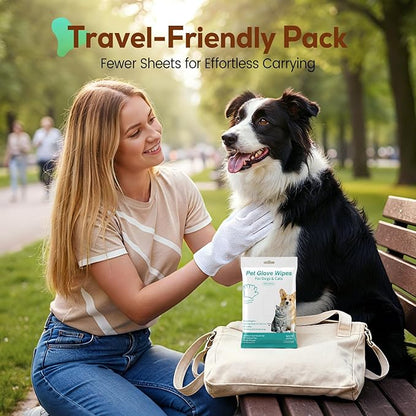 Pet Glove Wipes for Dogs and Cats, No-Rinse Dog Cleaning Gloves, Unscented Thick Glove Wipes for Waterless Cleaning, Daily Care & Travel, 30 Count