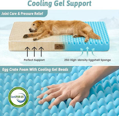 Large Orthopedic Dog Bed, Cooling Dog Beds for Large Dogs, Washable Pet Bed with Waterproof Liner, 44x32x4in,Beige