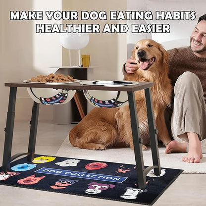Elevated Dog Bowls with Spill-Proof Mat, 4 Adjustable Heights (for Large & Extra Large Breeds), Includes Two 3000ML Stainless Steel Bowls for Food & Water