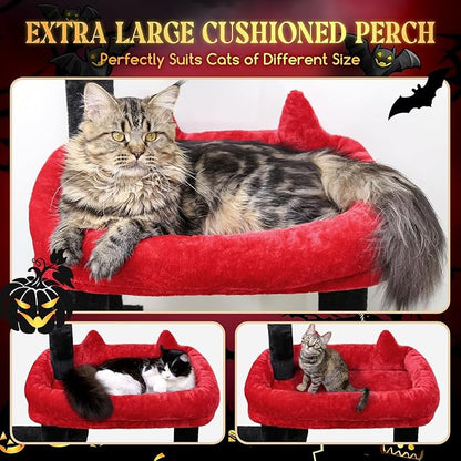 Globlazer Gothic Cat Tower for Indoor Adult Cats, 50-inch Heavy Duty Goth Cat Tree for Big Cats, Maine Coon Cat Tree with Extra-Large Padded Platform, 2 Large Condos, F50
