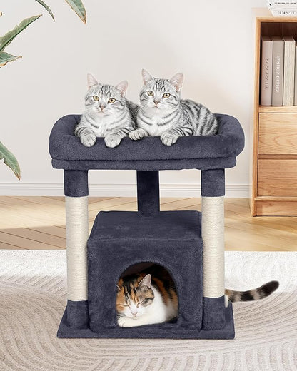 Cat Tree for Large Cat, 19 * 15.8in Large Perch Bed for Adult Cats, 23.6in Cat Tower with Scrathing Post, Cat Condo with 2-Door for Indoor Cats, Dark Gray