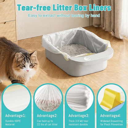 Litter Bags for Automatic Cat Litter Box, Replacement Extra Large Self-Cleaning Cat Litter Box Liners, 4 Rolls Drawstring Trash Bags for Robot, Waste Bag of 24.4×11 Inches（80 Counts/4 Packs）