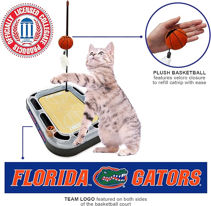 Cats Scratcher NCAA Florida Gators Basketball Court CAT Scratcher Toy with Catnip Filled Plush Basketball Toy & Feather Cat Toy Hanging, with Jingle Bell Interactive Ball Cat Chasing 5-in-1 Kitty Toy