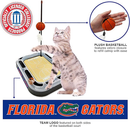 Cats Scratcher NCAA Florida Gators Basketball Court CAT Scratcher Toy with Catnip Filled Plush Basketball Toy & Feather Cat Toy Hanging, with Jingle Bell Interactive Ball Cat Chasing 5-in-1 Kitty Toy