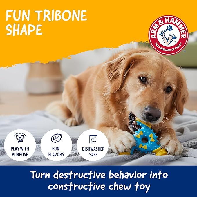 ARM & HAMMER for Pets Nubbies TriBone Dog Dental Toy Best Dog Chew Toy for Moderate Chewers Dog Dental Toy Helps Reduce Plaque & Tartar Peanut Butter Flavor Baking Soda (Pack of 24)