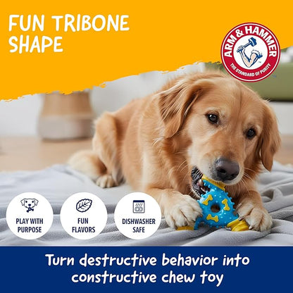 ARM & HAMMER for Pets Nubbies TriBone Dog Dental Toy Best Dog Chew Toy for Moderate Chewers Dog Dental Toy Helps Reduce Plaque & Tartar Peanut Butter Flavor Baking Soda (Pack of 24)