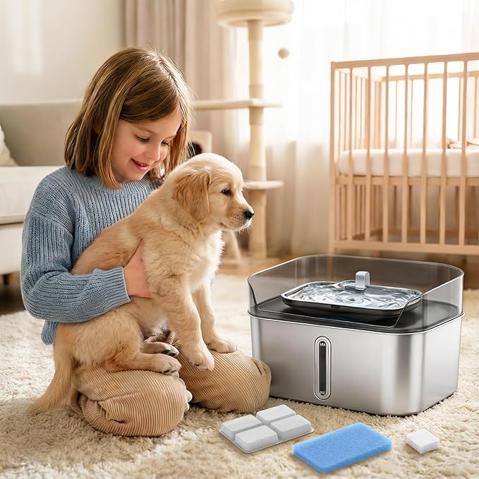 8 Pack Dog Water Fountain Filter Replacement Fit for Sharlovy W10 Pro, Pet Water Filter & Sponge Filter for Dog Water Bowl Dispenser, 4 Months Set Easy-Swap for Dogs and Cat Fountain
