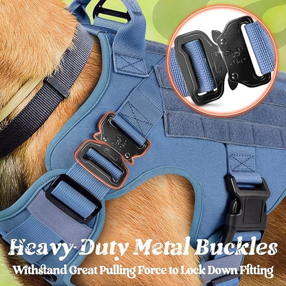 rabbitgoo Tactical Dog Harness for Large, Heavy Duty Pet Harness with Handle, No-Pull Service Vest Large Breed, Adjustable Military Dog Vest for Training Hunting Walking, Blue, L