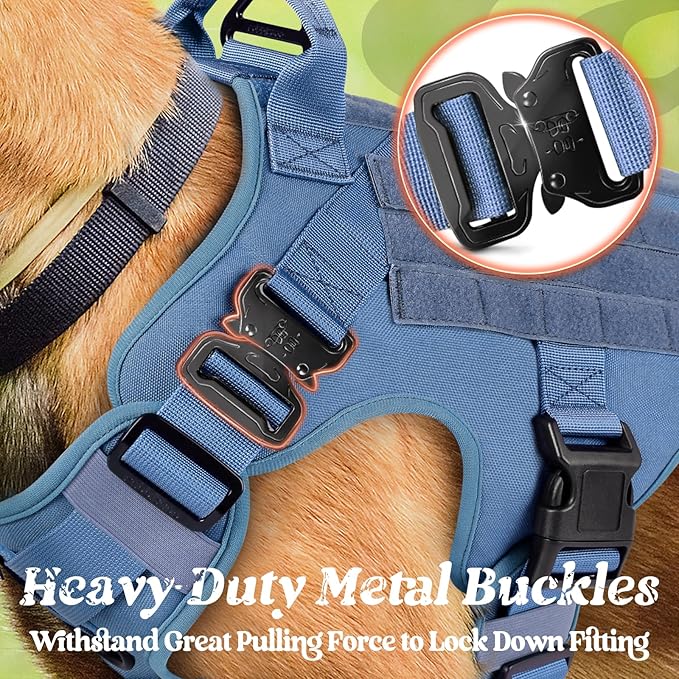 rabbitgoo Tactical Dog Harness for Large, Heavy Duty Pet Harness with Handle, No-Pull Service Vest Large Breed, Adjustable Military Dog Vest for Training Hunting Walking, Blue, XL