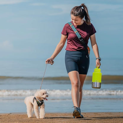 KEWIXY Insulated Dog Travel Water Bottle with Detachable Bowls, 3 in 1 Portable Dog Water Bottle Dispenser, Dog Accessories for Walking, Hiking, Camping, Outdoor (Black, 32 Oz)