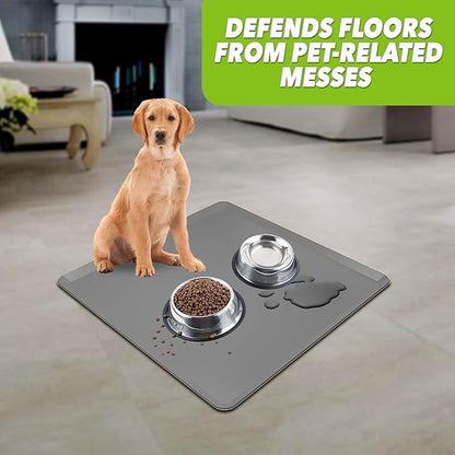 TidyFriend Pet Food Mat - 24” x 24”, Pet Tray for Food and Water, Dog Food Mats, Silicone Cat Food Mat, Non Slip Pet Food Mat, Dog Bowl Mat Waterproof, Pet Supplies(Dark Grey)