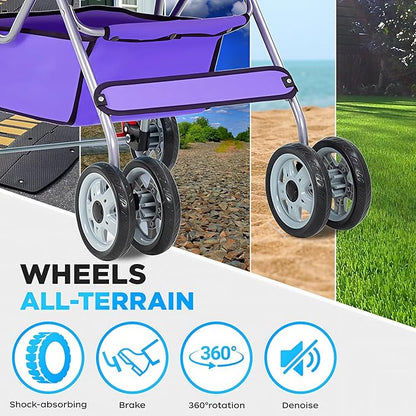 BestOffice Pet Stroller for Small Medium Dogs & Cats, 4-Wheel Foldable Dog Stroller with Cup Holder, Lightweight Travel Carrier, Waterproof Design for Outdoor Walks,Purple