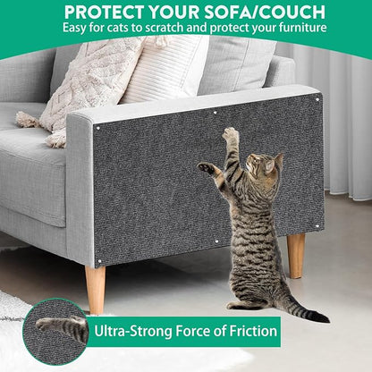 Cat Scratch Couch Furniture Protector, Trimmable Self-Adhesive Cat Scratch Carpet, DIY Climbing Cats Scratch Mat for Covering Cat Scratching Post and Wall & Door Protector from Cat Claws (Dark Grey)
